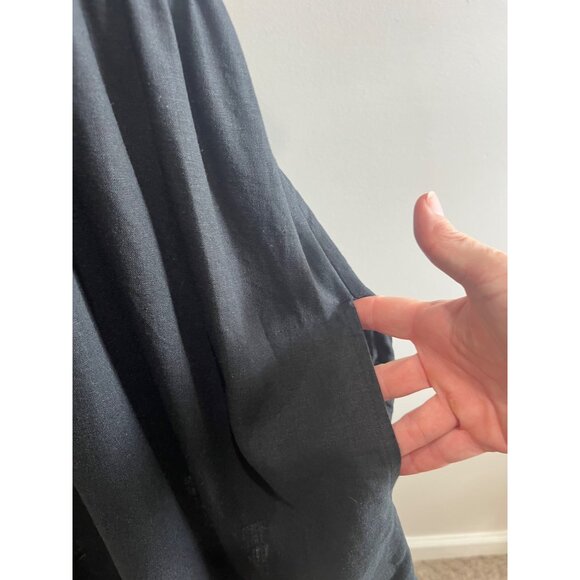 Aerie Flutter Sleeve Babydoll Linen Dress Womens M Black Pockets Square Neck - Picture 3 of 8